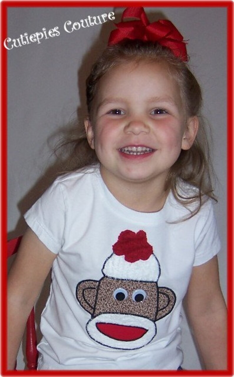 Cutiepies Couture Sock Monkey custom boutique shirt boys/girls afbeelding 2