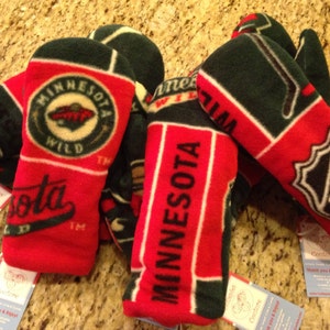 Minnesota wild hockey fleece mittens all sizes 2/3t to adult sizing available image 2