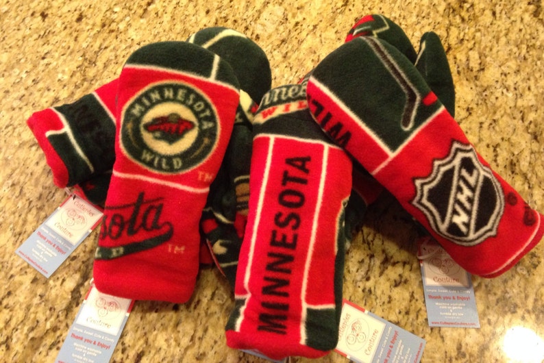 Minnesota wild hockey fleece mittens all sizes 2/3t to adult sizing available image 2