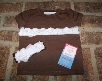 Cutiepies Couture Brown and white shabby rose tee and headband 6/12m Super sale