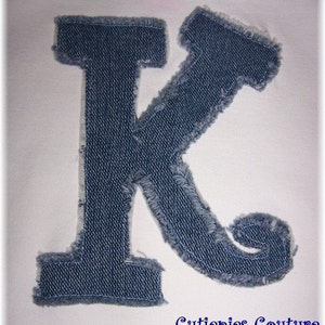 Custom Denim fray initial tee custom sizes NB-6-7 boys and girls image 4