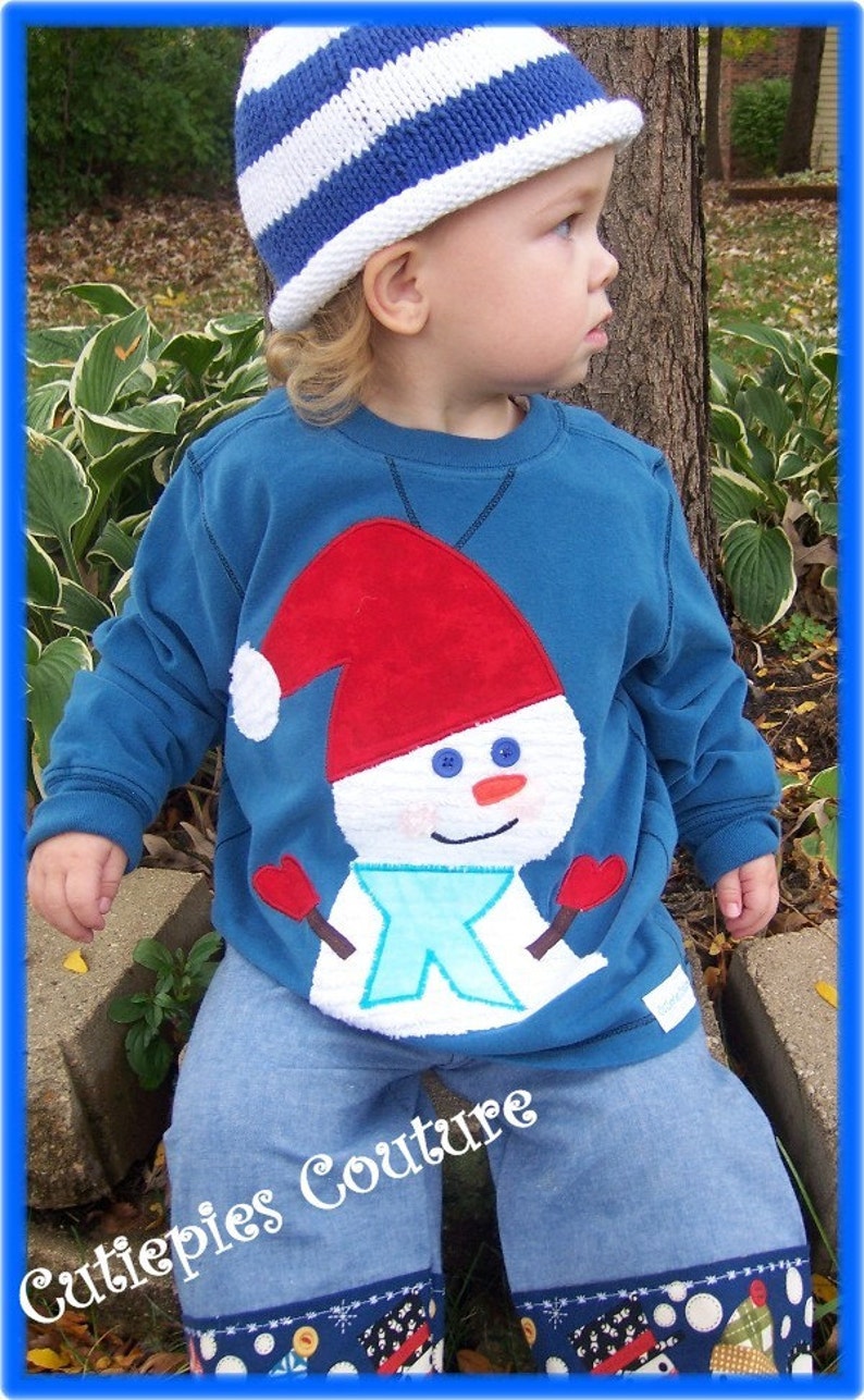 Custom chenille snowman shirt Boys and Girls Custom Sizes nb-5T image 1