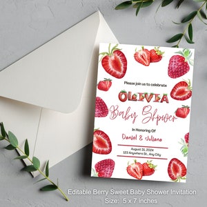strawberry baby shower invitation template | Editable Strawberry Baby Shower Template | Gender Neutral