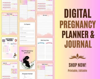 Printable Pregnancy Journal: Editable Tracker, Planner (PDF)
