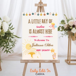 A Little Ray Of Sunshine Editable Welcome Sign, Girl Sun Baby Shower, Girl Sun Baby Shower,Baby Shower Decorations,Rainbow Party Decoration