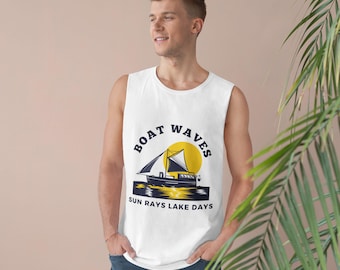 Camiseta sin mangas con olas de barco, rayos de sol y días en el lago para ella / Camiseta para días en el lago / Camiseta para acampar / Camiseta para amantes de los pontones / Camiseta sin mangas para viajes en el lago / Camiseta para vacaciones