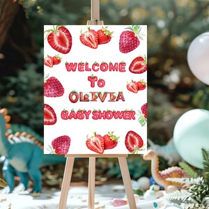 Cartello di benvenuto per baby shower alla fragola, cartello di benvenuto Berry Sweet, Baby Shower Sweet Berry, cartello per baby shower per ragazza
