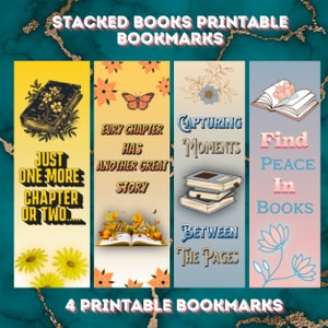 Stacked Books Printable Bookmarks, Digital Download, Cute Bookmark Sublimation Designs, Printable Instant Download, Book Lovers Designs