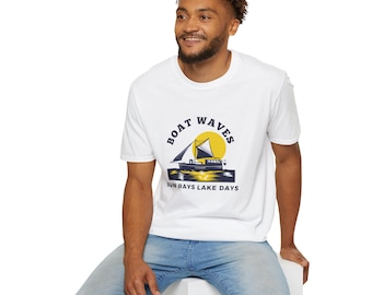 Camiseta para ella con olas en barco, rayos de sol y días en el lago / Camiseta para días en el lago / Camiseta para acampar / Camiseta para amantes de los pontones / Camiseta para viajes en el lago / Camiseta para vacaciones