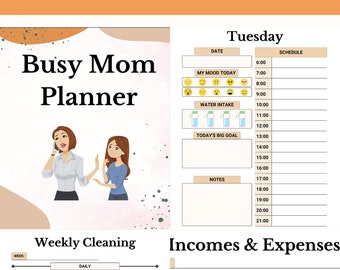 Busy Mom Planner: Editable Canva Templates, Printable PDF