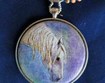 Horse of Serenity Hand Painted Original Art Pendant Necklace Horse Lover Jewelry Gemstones Multi Adjustable Length