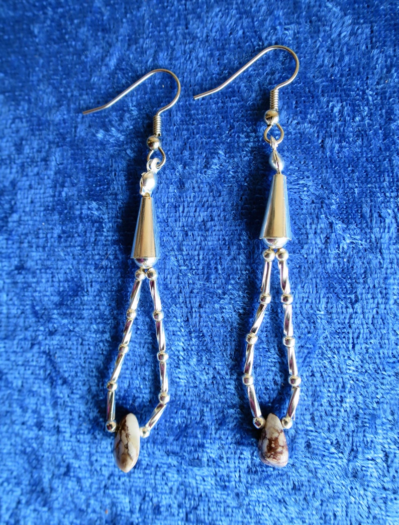 Earrings Natural Arizona Wild Horse Magnesite with Liquid Silver Heishi Beads Loop Dangle, Bold Western Southwest Fashion Style image 5