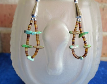 Earrings Carico Lake Turquoise and Penshell  Heishi Beads Loop Dangle Western Southwest Fashion Style Artisan Jewelry by CLO