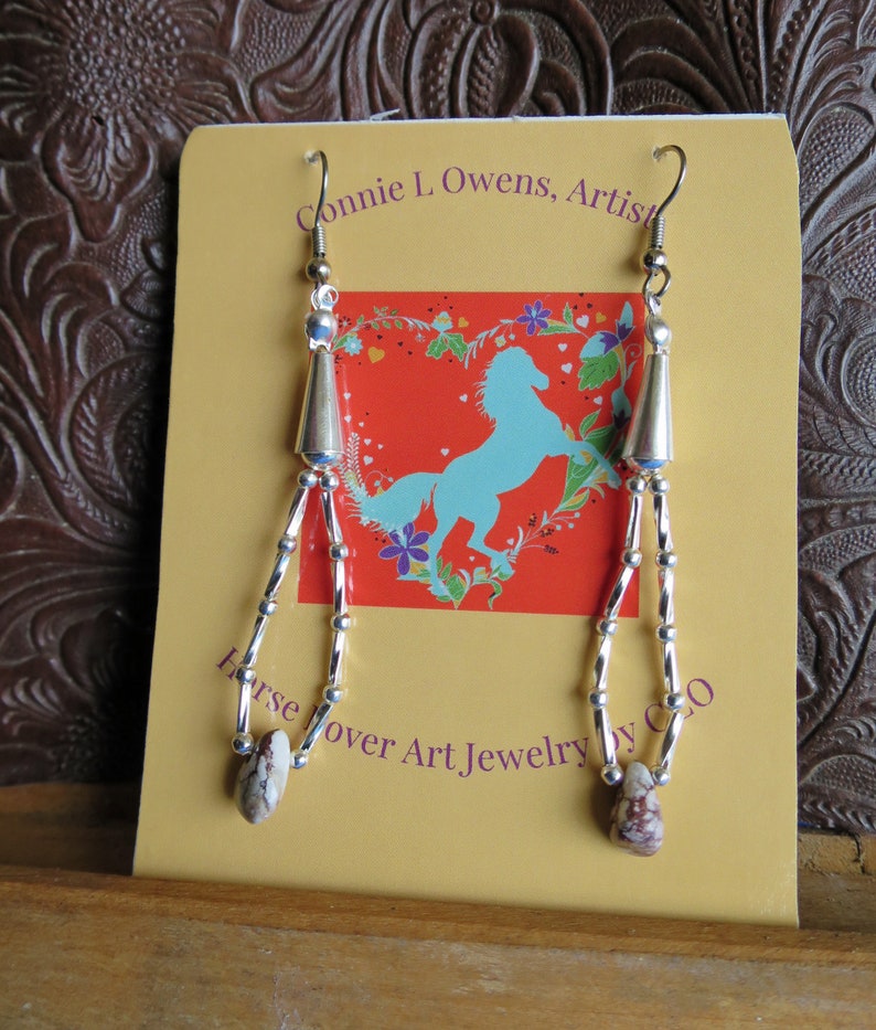 Earrings Natural Arizona Wild Horse Magnesite with Liquid Silver Heishi Beads Loop Dangle, Bold Western Southwest Fashion Style image 4