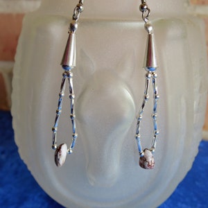 Earrings Natural Arizona Wild Horse Magnesite with Liquid Silver Heishi Beads Loop Dangle, Bold Western Southwest Fashion Style image 1