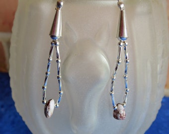 Earrings Natural Arizona Wild Horse Magnesite with Liquid Silver Heishi Beads Loop Dangle, Bold Western Southwest Fashion Style