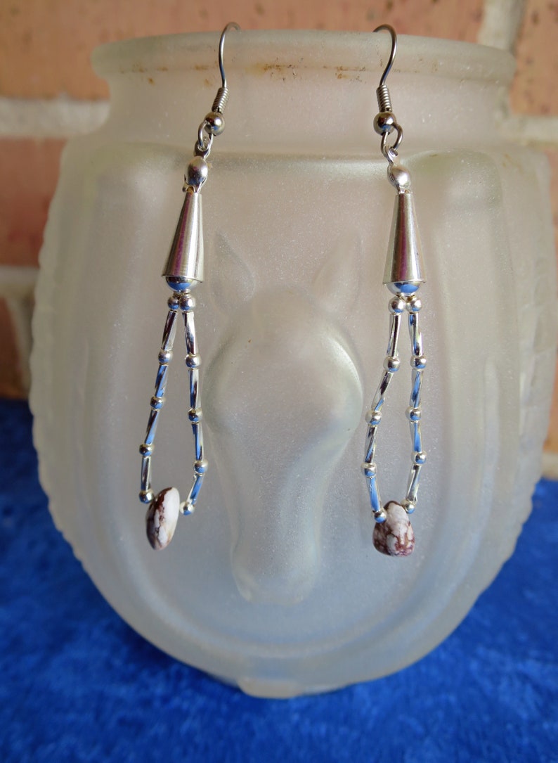 Earrings Natural Arizona Wild Horse Magnesite with Liquid Silver Heishi Beads Loop Dangle, Bold Western Southwest Fashion Style image 1