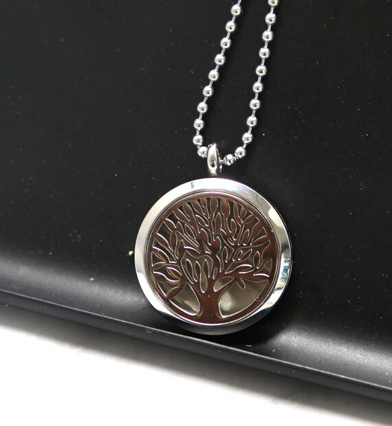 Tree Of Life Essential Oil Necklace in Stainless Steel View 5