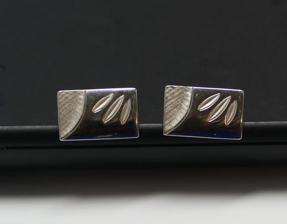 Silver Cuff Links with Etched Floral Design, Vintage Men's Accessories
