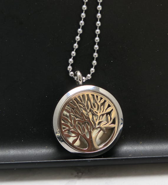 Tree Of Life Essential Oil Necklace in Stainless Steel View 4