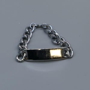 【高額売筋】 Vintage ID Oval Plaque Bracelet Silver Plated Brass 1960's アンティーク雑貨