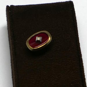 Vintage Tie Tac with Ruby Red Glass and Gold Tone Frame