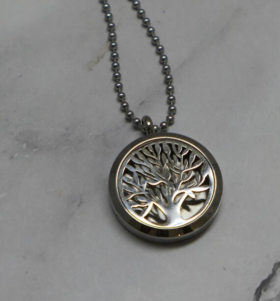 Tree Of Life Essential Oil Necklace in Stainless Steel View 2