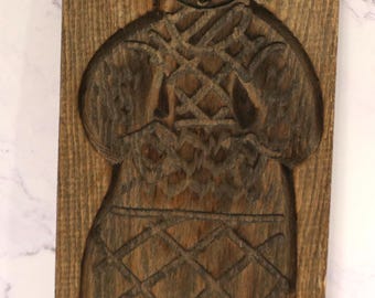 Stampo da forno in legno per biscotti Speculaas vintage, design antico