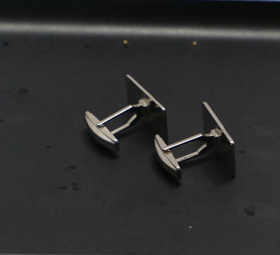 Silver Cuff Links with Etched Floral Design, Vintage Men's Accessories View 2