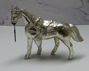 Vintage Horse Decor, Silver Tone Metal Western Carnival Prize