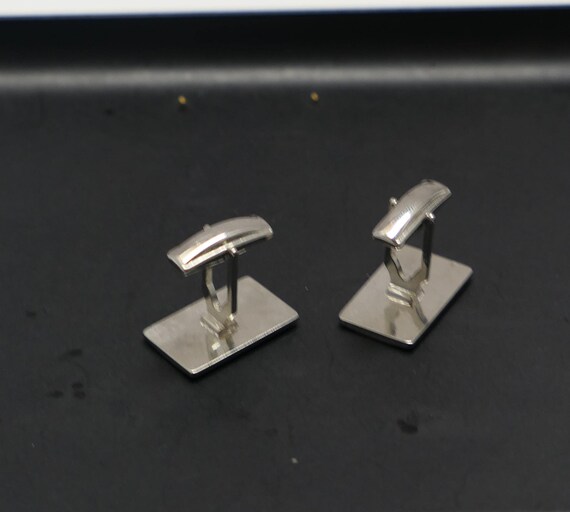 Silver Cuff Links with Etched Floral Design, Vintage Men's Accessories View 3