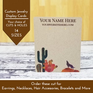 Cartes de boucles d’oreilles personnalisées Cartes d’affichage de bijoux | Conception de peinture de coyote de cactus du désert personnalisée | DS0159