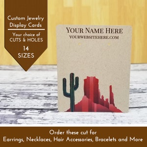 Cartes pour boucles d'oreilles Cartes pour présentation de bijoux | Design de peinture montagne cactus du désert à personnaliser | DS0159