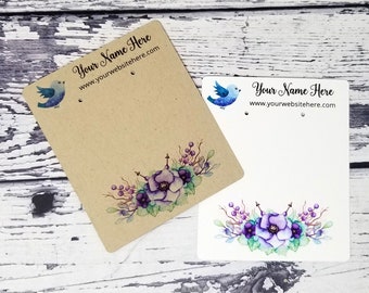 Earring Cards Jewelry Display Cards | Blue Purple Flowers Bird Painting Design Personalized  | DS0159