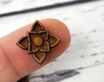 Ornate Flower Mini Engraved Wood | Cabochons Stud Earring Embellishments | Laser Cut