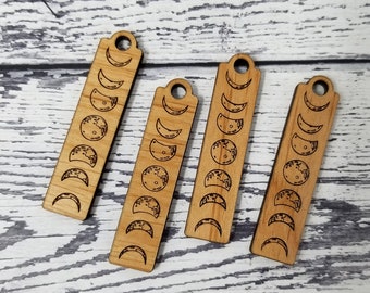 Drop Pendant LARGE Phases of the Moon Bar Component for Jewelry Design | Engraved Wood Finding Earring Design