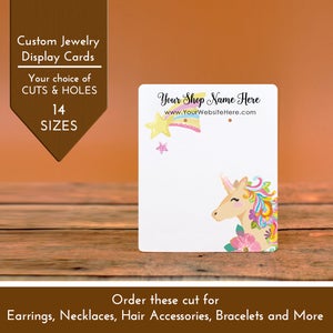 Personnalisez les cartes d'affichage de bijoux – Licorne pastel étoiles arc-en-ciel – Boucles d'oreilles, nœuds de collier – Emballage | DS0156
