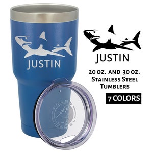 Custom Tumbler | Shark Great White Outline silhouette | Stainless Steel HOT COLD Personalized Engraved