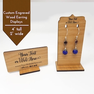 Custom Wood Jewelry Display Earring Stands |  Add Logo & Text | Craft Show Displays Table Top Booth | Finish Alder Wood