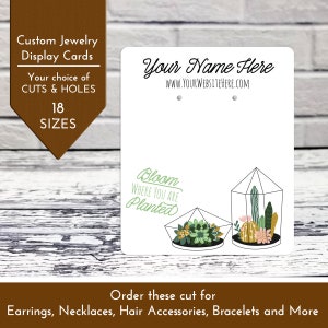 18 SIZES | Custom Earring Cards | Cactus Succulents Bloom Planted   |  Packaging Bows Necklace Bracelets Leverback | DS0164A