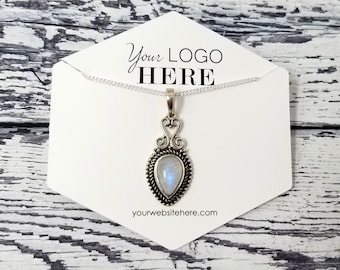 18 SIZES | Custom Hexagon Necklace Cards with Your Logo - Jewelry Display - Chain - Personalized - Packaging - Necklace Tags | DS0161