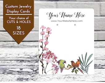 18 SIZES | Custom Earring Cards | Flower Garden with Tropical Birds  |  Packaging Bows Necklace Bracelets Leverback | DS0162