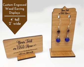 Custom Wood Jewelry Display Earring Stands |  Add Logo & Text | Craft Show Displays Table Top Booth | Finish Alder Wood