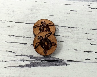 12mm | Sea Turtle Ocean Animal Mini Engraved Wood | Cabochons Stud Earring Embellishments | Laser Cut