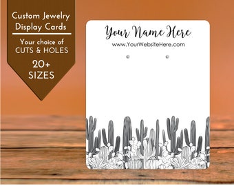 Custom Jewelry Display Cards | 20+ SIZES | Black White Cactus Desert Garden |  Earring Cards Packaging Necklace Bracelets Bows | DS0166A