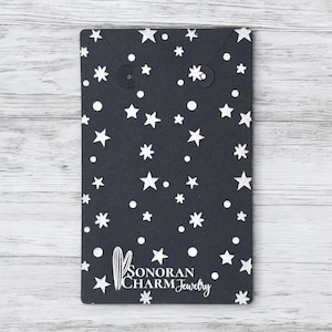 Design personalizzato con stelle e cielo notturno in inchiostro argento e oro su schede espositive per gioielli personalizzate / schede per orecchini e collane / cartellini / 15 TAGLIE