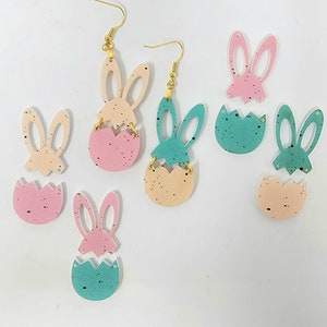 Pastel Speckled Egg Half Bunny Pink Blue Yellow Acrylic Easter Earring Blanks  | 1&quot;x2&quot; One PAIR | Jewelry Making Blanks Spring