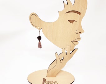 Earring Display Stand Women Girl Side View Silhouette Customized with your Logo Text on Base Stand