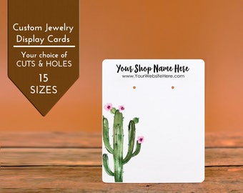 Customize Jewelry Display Cards - Saguaro Cactus Southwest Watercolor Painting - Earring Necklace Bows -Packaging  | DS0154
