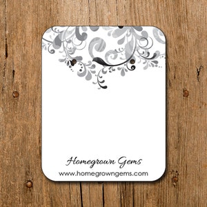 Earring Cards Customized with Black Grey White Floral Pattern and Your Information - Jewelry Display Tags - Price Tags - Earring Tags